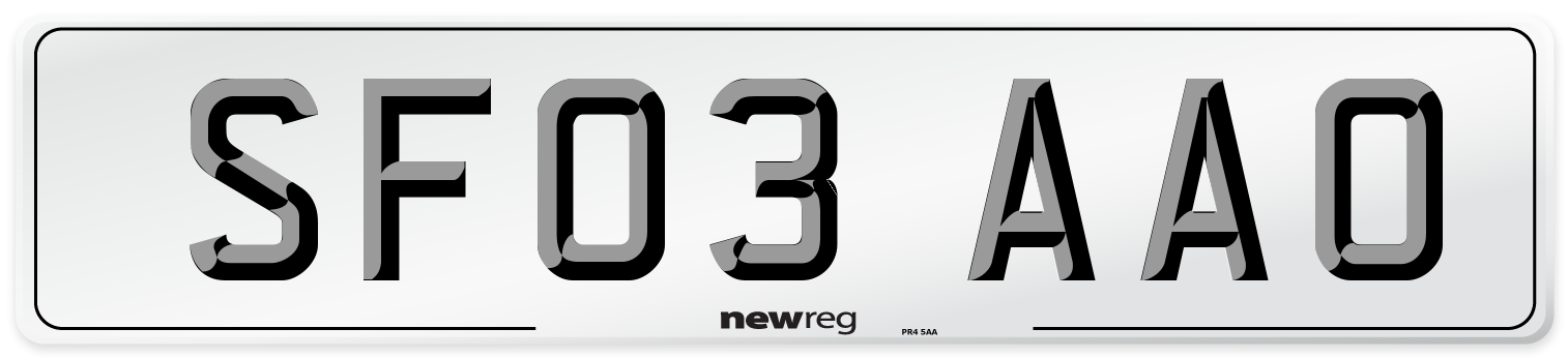SF03 AAO Number Plate from New Reg